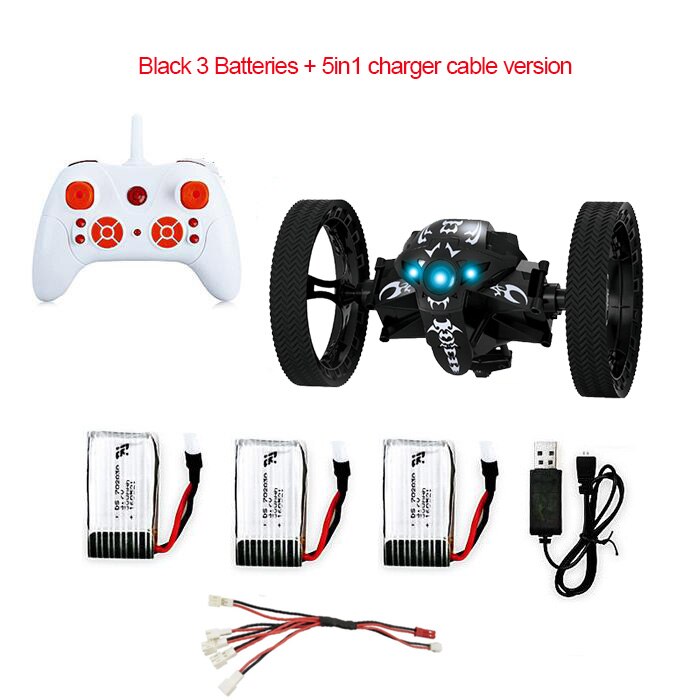 2.4G Remote Control Toys RC Car Bounce Car Jumping Car with Flexible Wheels Rotation LED Night Light RC Robot Car VS SJ88: 803-Black3B