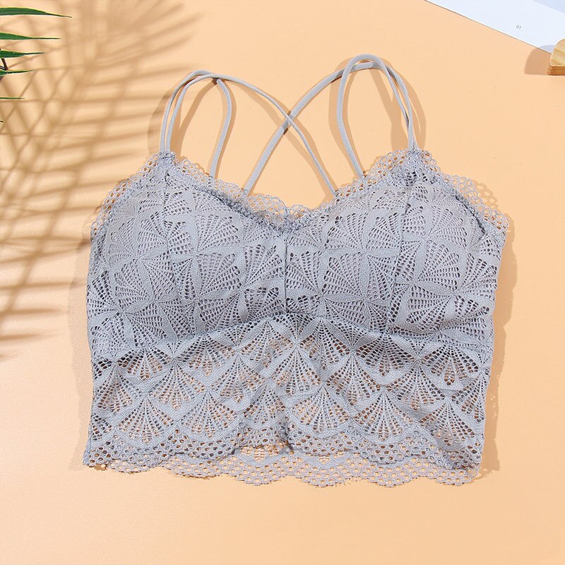 Chrleisure kvinder bh sommer tube top sexede bh toppe åndbar komfortabel camisole cross back lingeri: Grå