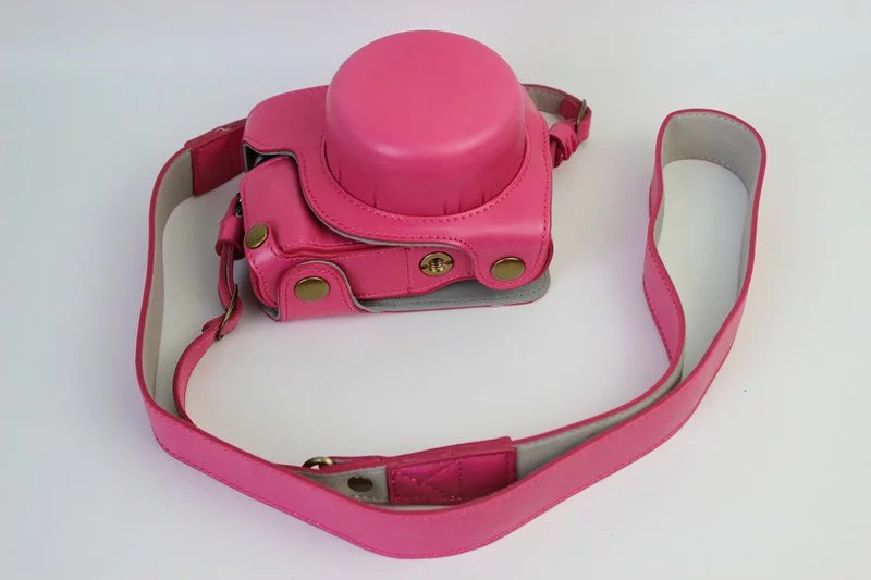 Funda de cuero de lujo para cámara Panasonic Lumix GF7 GF8 GF9 GF10, bolsa de cámara de 12-32mm, cuerpo con correa, de batería abierta: Rose