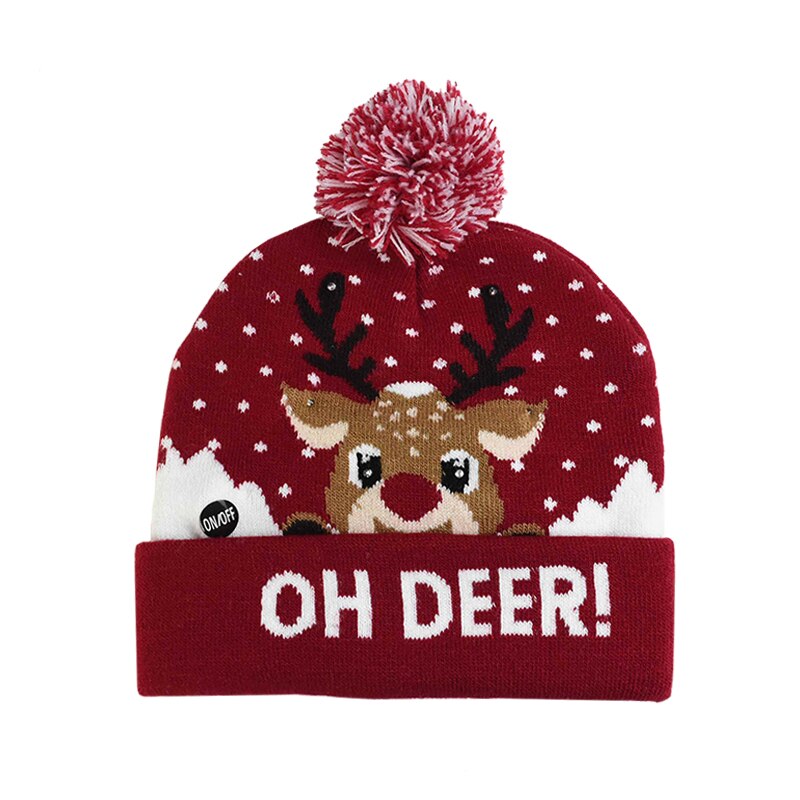 Julehuer beanie sweater led lys strik hue julepynt natal elg hue lys op strikket hue til børn: B01