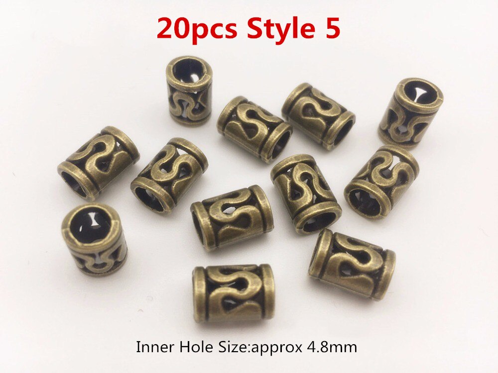 20 stk /50 stk sølv/bronze lille vikingehår fletning dreadlock skæg perler ringe til mænd kvinder hårpynt: 20 stk stil 5