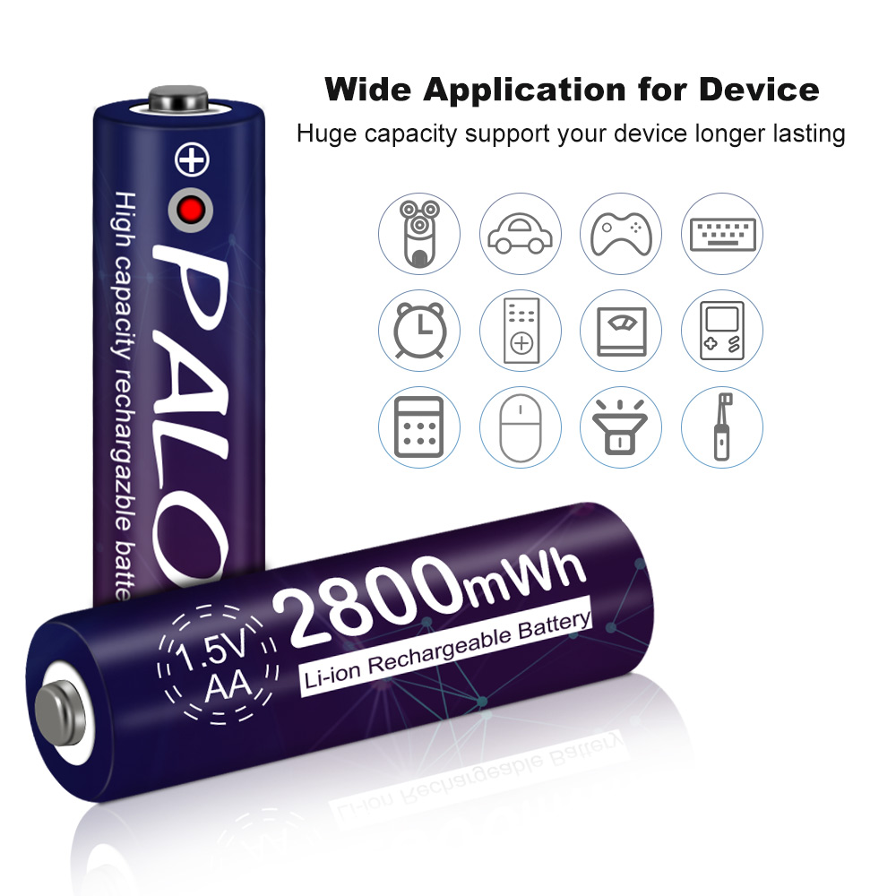 PALO 2800mWh AA1.5V lithium-ion battery 1.5V AA rechargeable pre-charge battery+1.5V AA li-ion battery charger case usb charger