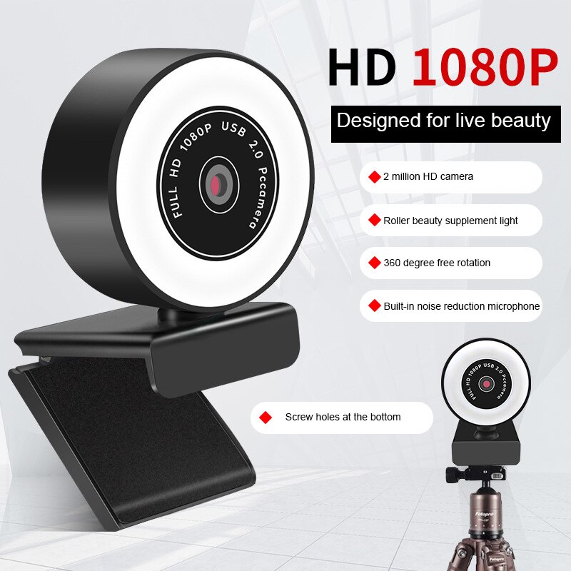 1080P 2K Webcam Computer Camera Webcam Autofocus Hd Vullen Licht Webcam Met Microfoon Led Licht Camera voor Conferentie