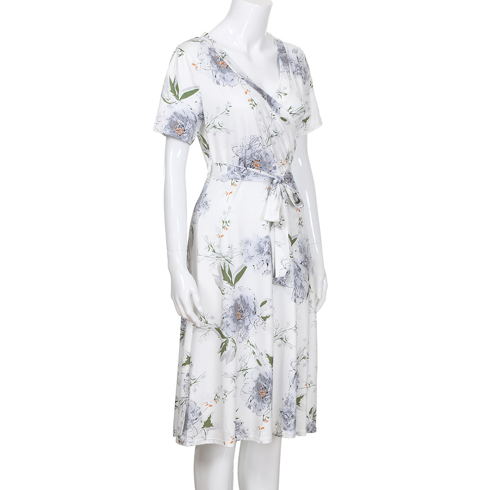 Vrouwen Zomer Bloemen V-hals Boho Bloemen Mini Jurk Strand sarong katoen Zonnejurk beach mode voor vrouwen zomer strand jurk