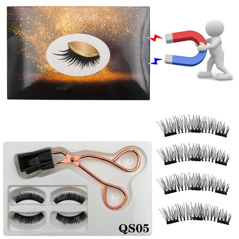 Neue 2 Paar 3D Natürliche Magnetische Wimpern, Handgemachte Wiederverwendbare Magnetische Falsche Wimpern Mit 3 Magnete Magnetische Wimpern: QS05