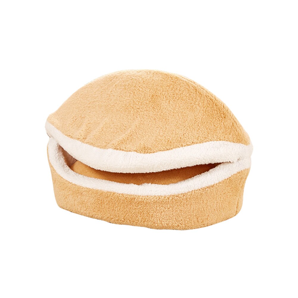 Cute Hamburger Bed Kennel Warm Sleeping Bag Cat Waterproof Nest Portable Pet for Home Pet Puppy Sleeping Supplies: Beige