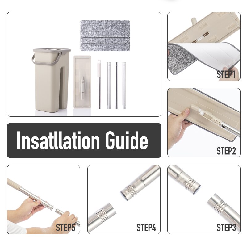 Flat Squeeze Mop and Bucket Hand Free Wring Floor Clean Mop Microfiber Mop Pads Wet or Dry Usage on Hardwood Laminate Tile