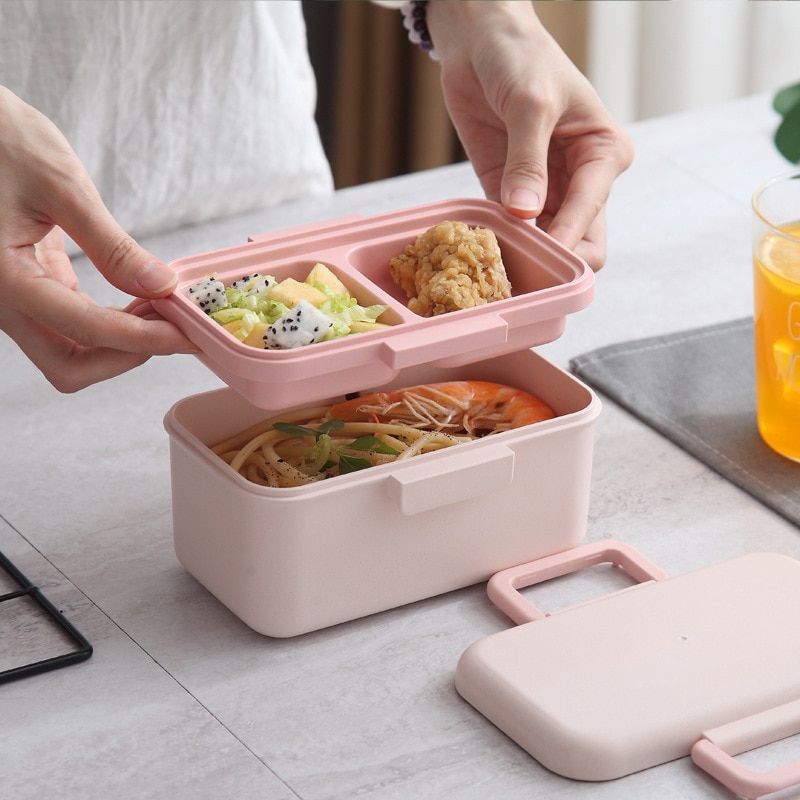Caja de Almuerzo libre BPA Material ecológico fibra de bambú caja Bento portátil contenedor de almacenamiento de alimentos Microwaveble para Picnic