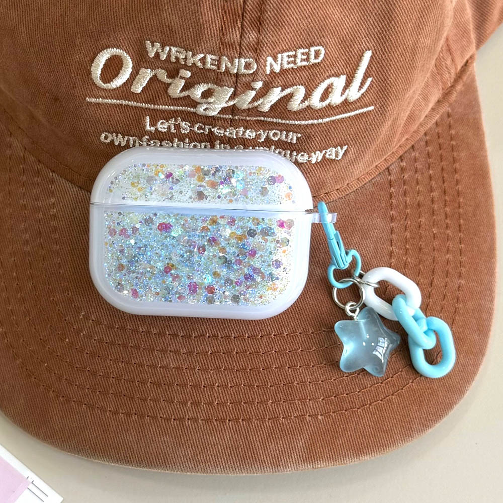 Glitter Sequins Bling Earphone Case For AirPods 1 2 3 4 Protective Cover Funda with Keychain for Apple Airpods 3rd 4th Gen Pro 2: M / Khaki