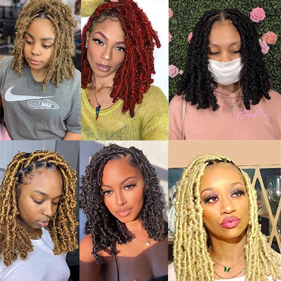 12 inches Real Butterfly Locs Bob Crochet Hair Naturel 613 Blonde 30 27 Bug Colored Ombre Butterfly Distressed Locs Crochet Hair