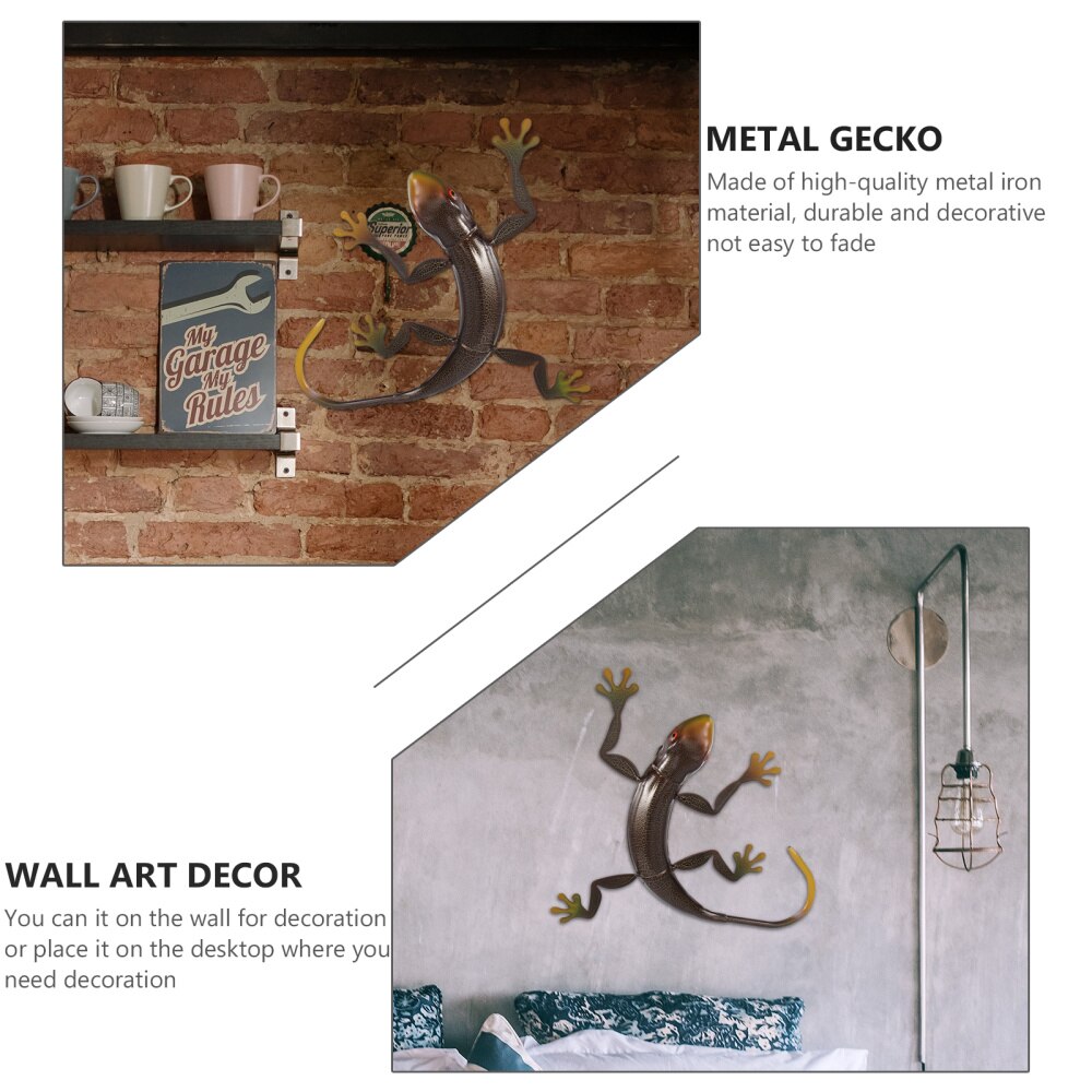 HONGLAND 2 Stks Metalen Gecko Muur Decor Hagedis Tuin Kunst Kleur Opknoping Glas Sculptuur Voor Indoor Outdoor Patio Hek (Groen