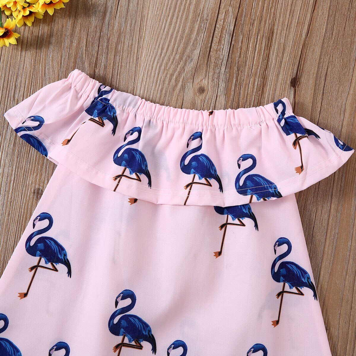 Søde nyfødte børn baby piger flamingo print top off skulder sommer tøj afslappet bomuldstøj lyserød