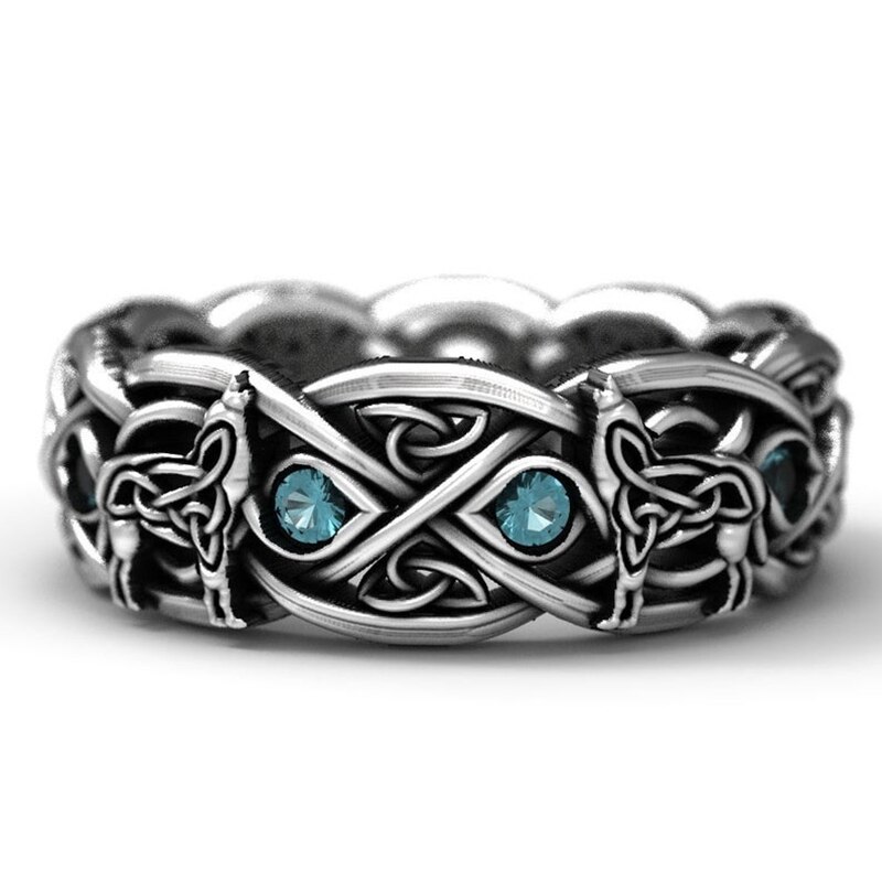 Vintage vävmönster varg rostfritt stål zirkon ring vigselring engagemang smycken engagemang: 13