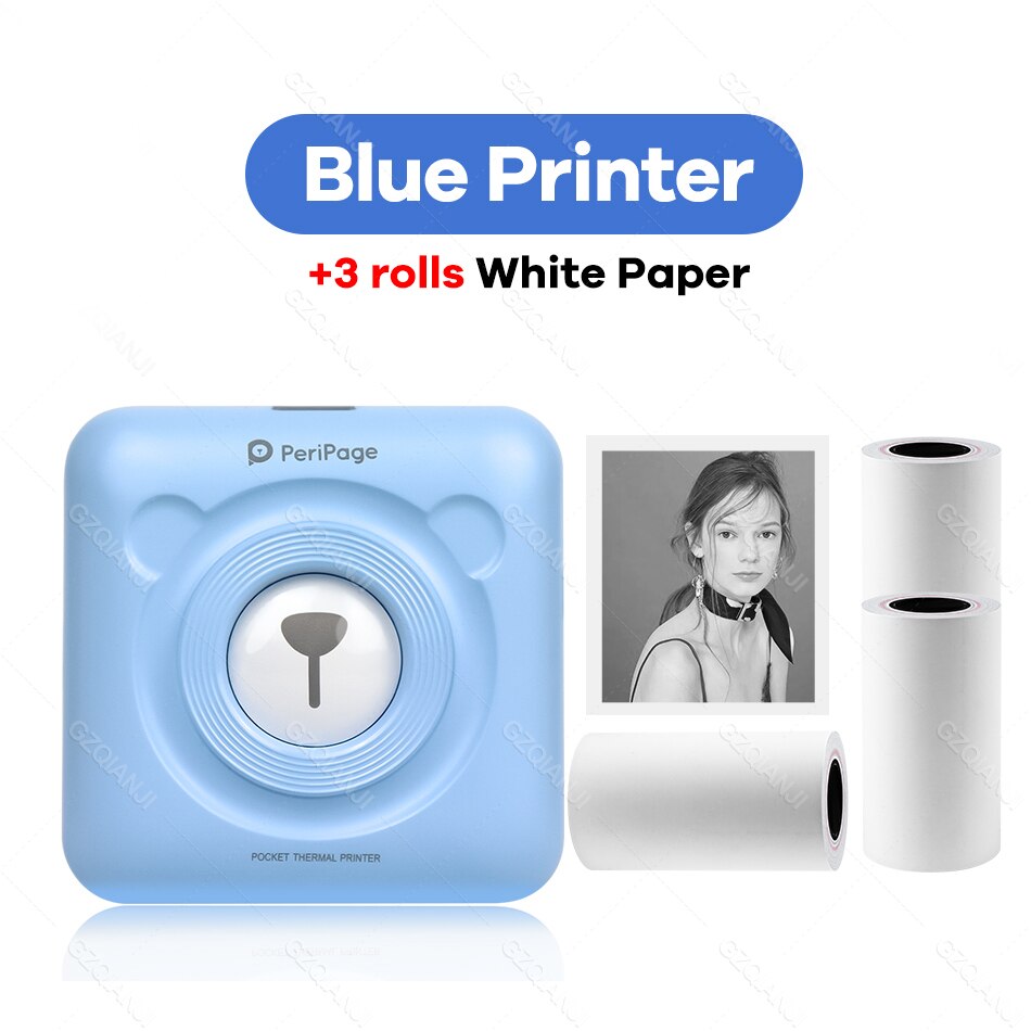 Peripage – Mini-imprimante Photo Portable sans fil A6, 58mm, avec étiquette autocollante et Notes,: BL add 3 White Paper