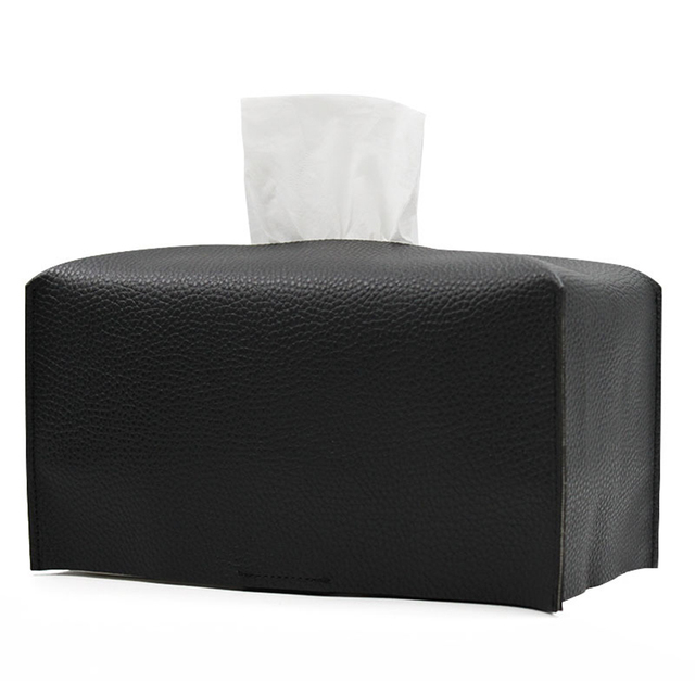 Tissue Box Cover Holder, Square Decoration Pu Leather Facial Tissues Case Roll Paper Dispenser For Bathroom Vanity Countertop: Black-L