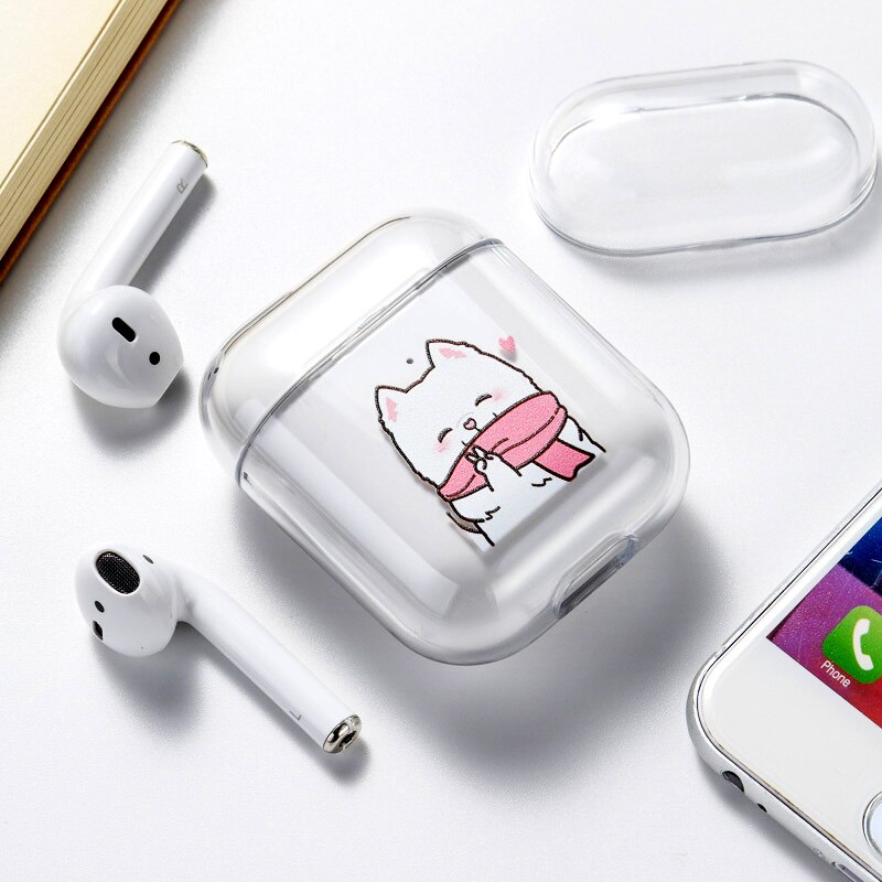 Case For Airpods Apple Case Cover Luxury Cartoon Cat Painted Hard Case Transparent On Air Pod Protective Cover for Airpod 1 2