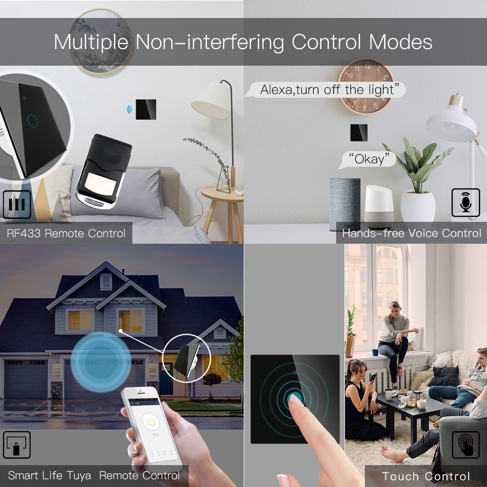 Wifi smart lyskontakt  rf433 no neutral ledning enkelt brand smart life tuya app kontrol fungerer med alexa google home 220v eu