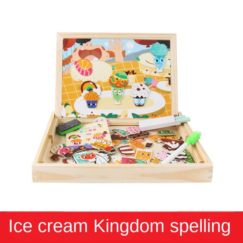 Kids Educational Learning Toy Wooden Magnetic Puzzle Toys for Children Jigsaw Animals/Circus Drawing Board with Box: I