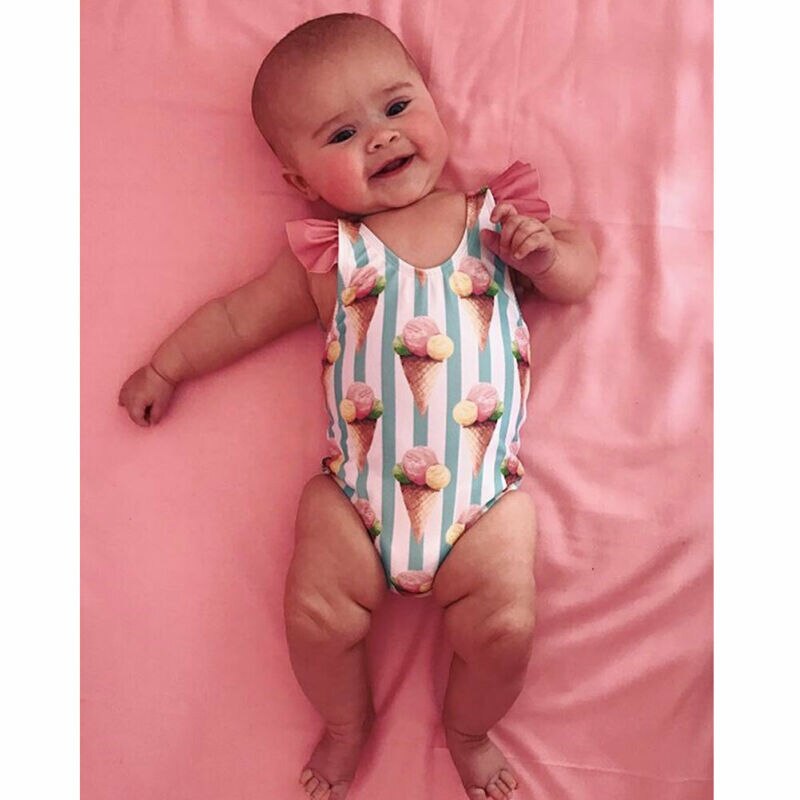 Sommer Kleinkind Kleinkind Baby Girsl badeanzug Bademode Bademode eins-stück Rüschen Schwimmbad badeanzug Schwimmen eis Nette 1-4Y