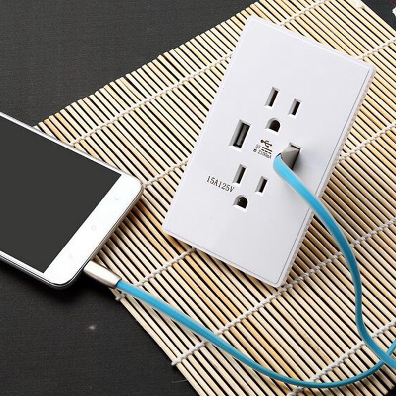 American Standard Wall Power Socket Outlet with 2Usb Ports for Phone Charging Ac 110-250V 15A Double Us Plug Household