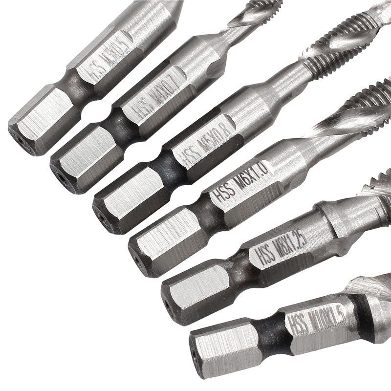 Neoteck 6 stks/set hss Hexagon Hex Metrische boor Tap Countersink Schroefdraad M3 M4 M5 M6 M8 M10 Hand gereedschap Zilver Goud Kleur