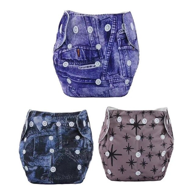 3pcs/lot Baby Cloth Diaper Reusable Washable Printed Infant Nappies Adjustable Diaper Cover with Star Prints Suede Inner Cloth: 02