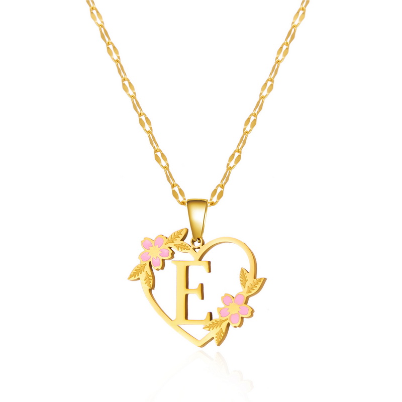 Collar con colgante de nombre y letra inicial de acero inoxidable con flor coreana para mujeres y hombres, gargantilla de amistad con letras de A-Z, de joyería