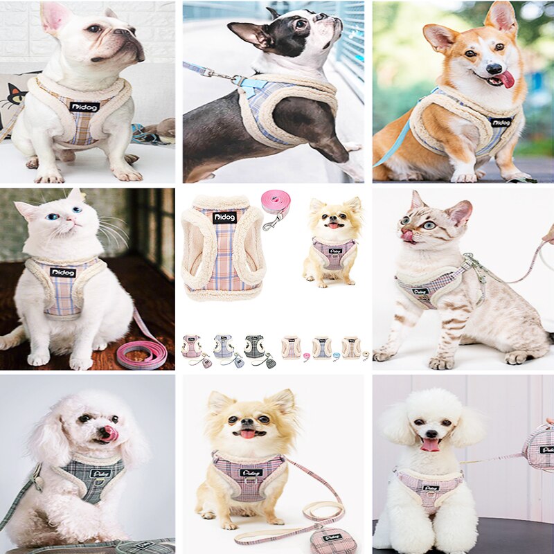 Pet Supplies Dog Harness Vest Plush Velvet Dog-Harness No-Pull-Harness Adjustable-Harness With Leash Coat For Small Animal