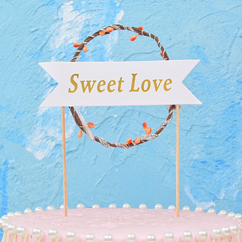 LED Glowing Flower Wreath Cake Topper Happy Birthday Cake Decor for Birthday Party Gold Leaves Cake Toppers: F