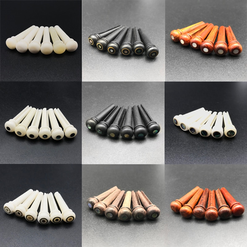 6Pcs Bone Guitar Bridge Pins Ebony Bone Rosewood Bridge Pin for Acoustic Guitar with Pearl Shell Brass Circle Guitar Accessories