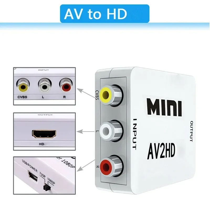 Adaptador compuesto HD a AV 1080P RCA AV a HDMI, convertidor AV2HD, Cable de Audio y vídeo, adaptador AV CVBS con Cable USB