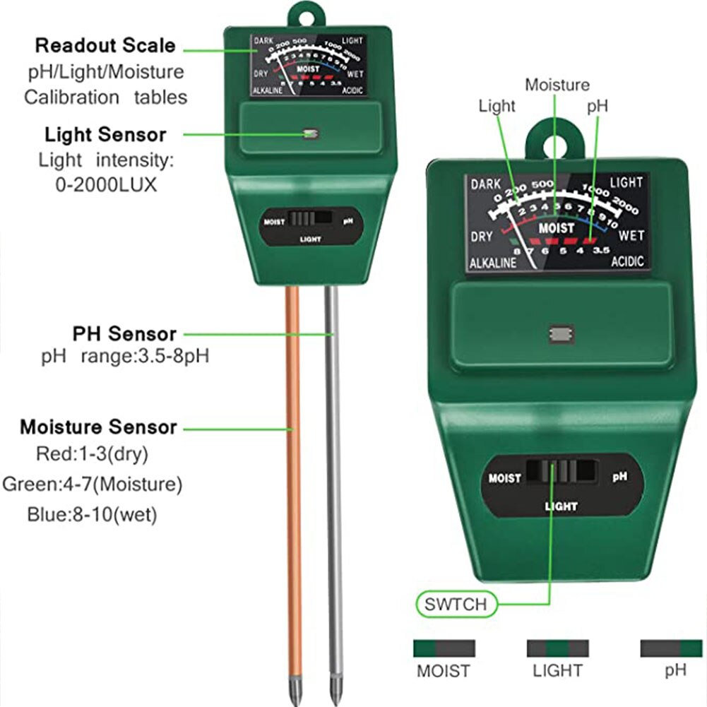 3 In 1 Digital Soil Tester Moisture Sunlight PH Meter Tester for Plants Lawn Flowers Acidity Moisture Measurement Garden Tools