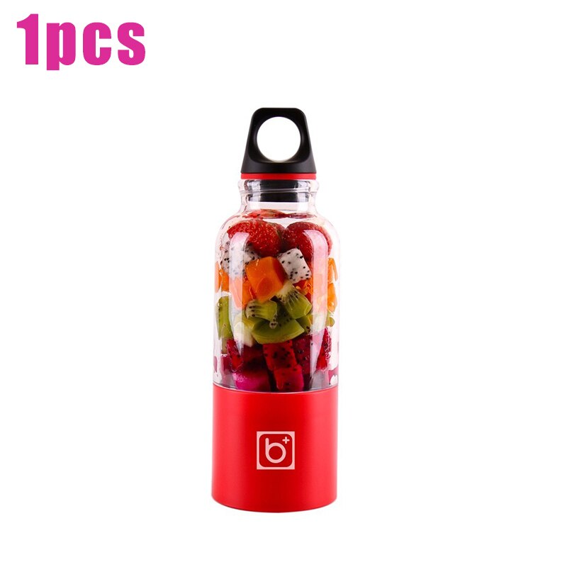500ml 4- blads bærbar blender juicer maskine mixer elektrisk mini usb foodprocessor juicer smoothie blender kop maker juice: 1 stk rød