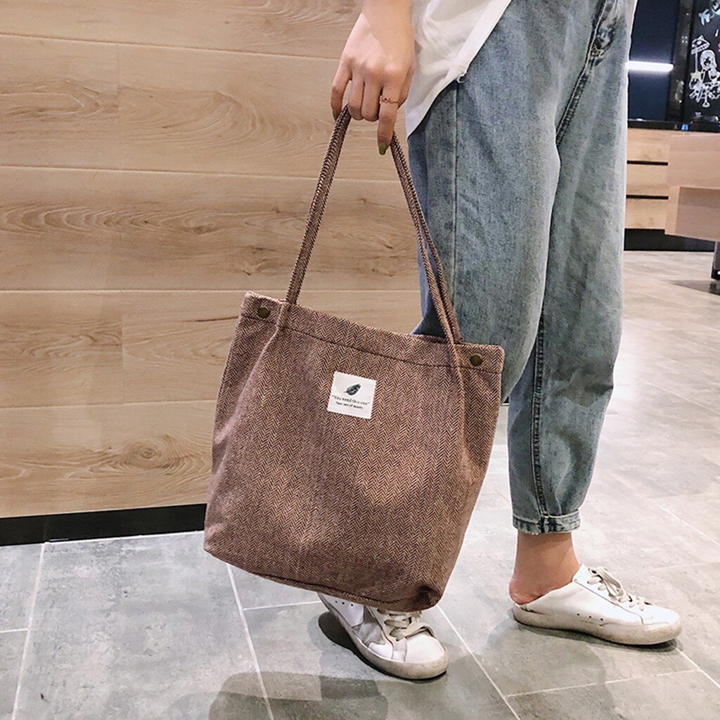 Women's Handbags Casual Women Corduroy Shopping Bag Female Canvas Shoulder Bag Large Storage Handbag Bolsos Mujer: C