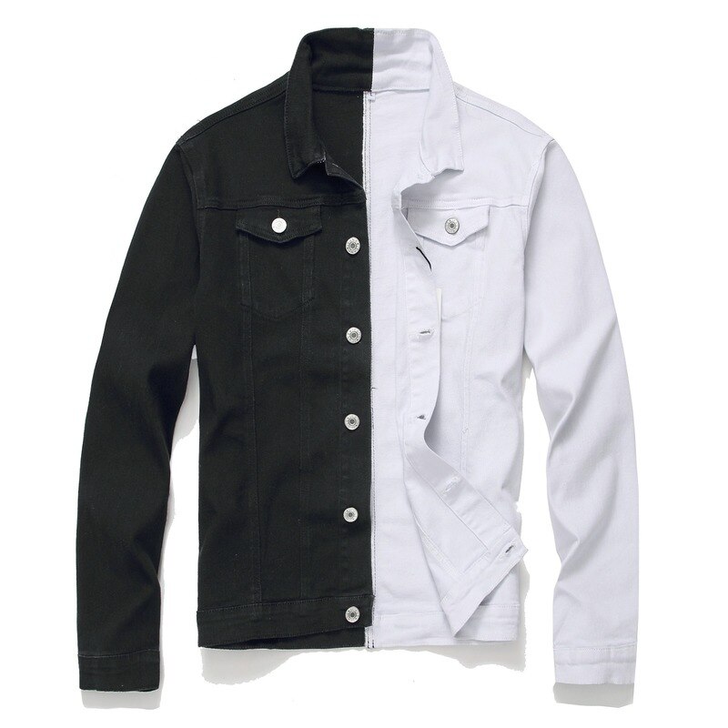 Männer Jacke Jacke Schwarz und Weiß Zwei-farbe schlank-passen herren Jacke Herbst und Winter Denim jacke Lange-ärmeln Jacke