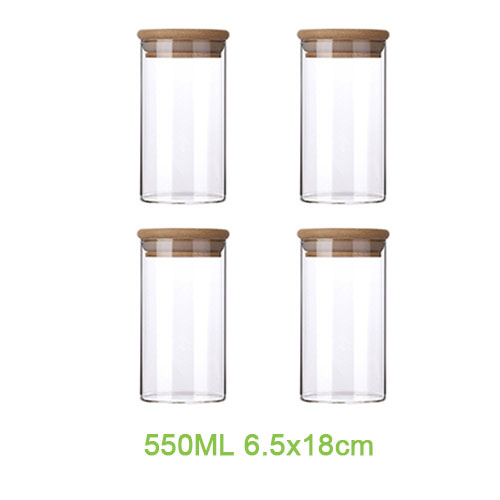 Multi-specifikation glas opbevaring flasker krukker med bambus låg te kaffebønner slik krukke glas boks beholder køkken kan: 550ml 6.5 x 18cm 4 stk