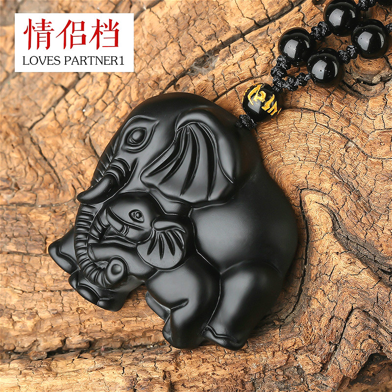 Naturlig sort obsidian elefant vedhæng perler halskæde charme smykker håndskåret amulet til hendes kvinder mænd
