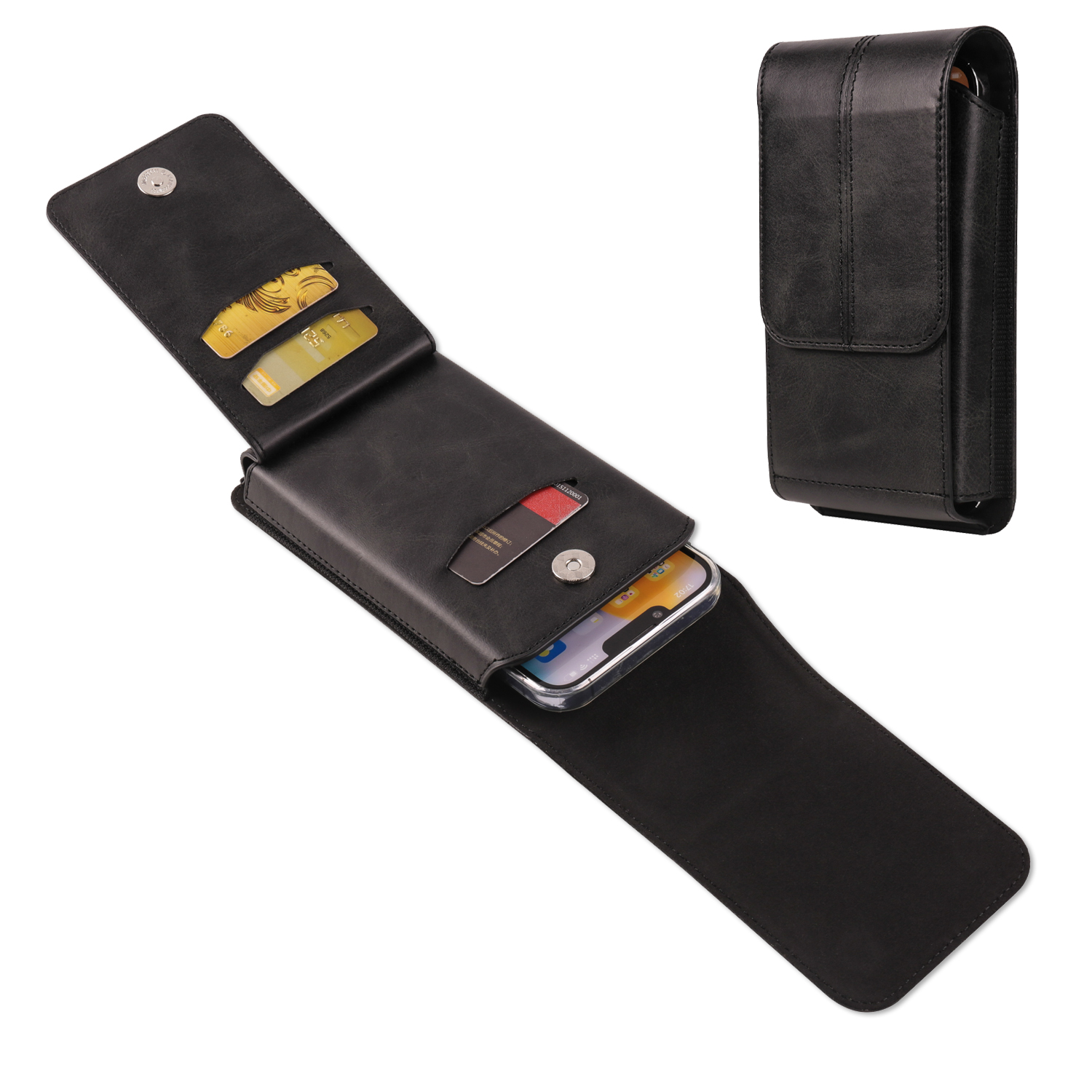 Koe Lederen Flip Riemclip Telefoon Case Mannen Heuptas Houder Voor iPhone 17 16 15 14 13 12 11 Pro Max 7 8 Plus Holster Pouch Cover: ABS / zwart