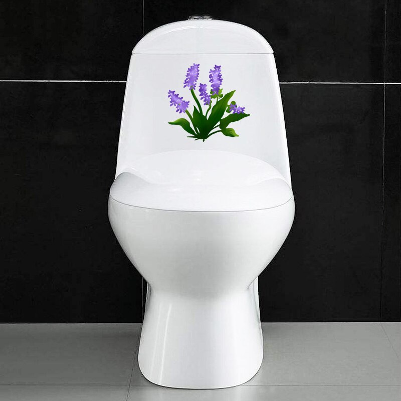 Zttzdy 21.4*20.4cm lila lavendel blomma tecknad toalett klistermärken väggdekor heminredning  t2-0476