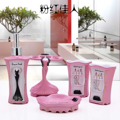 Wedding Decoration Bathroom Accessories Resin Five Pieces Set Luxurious Holder Bath Gel Bottle Soap Box Toothbrush Holder Mouth: L