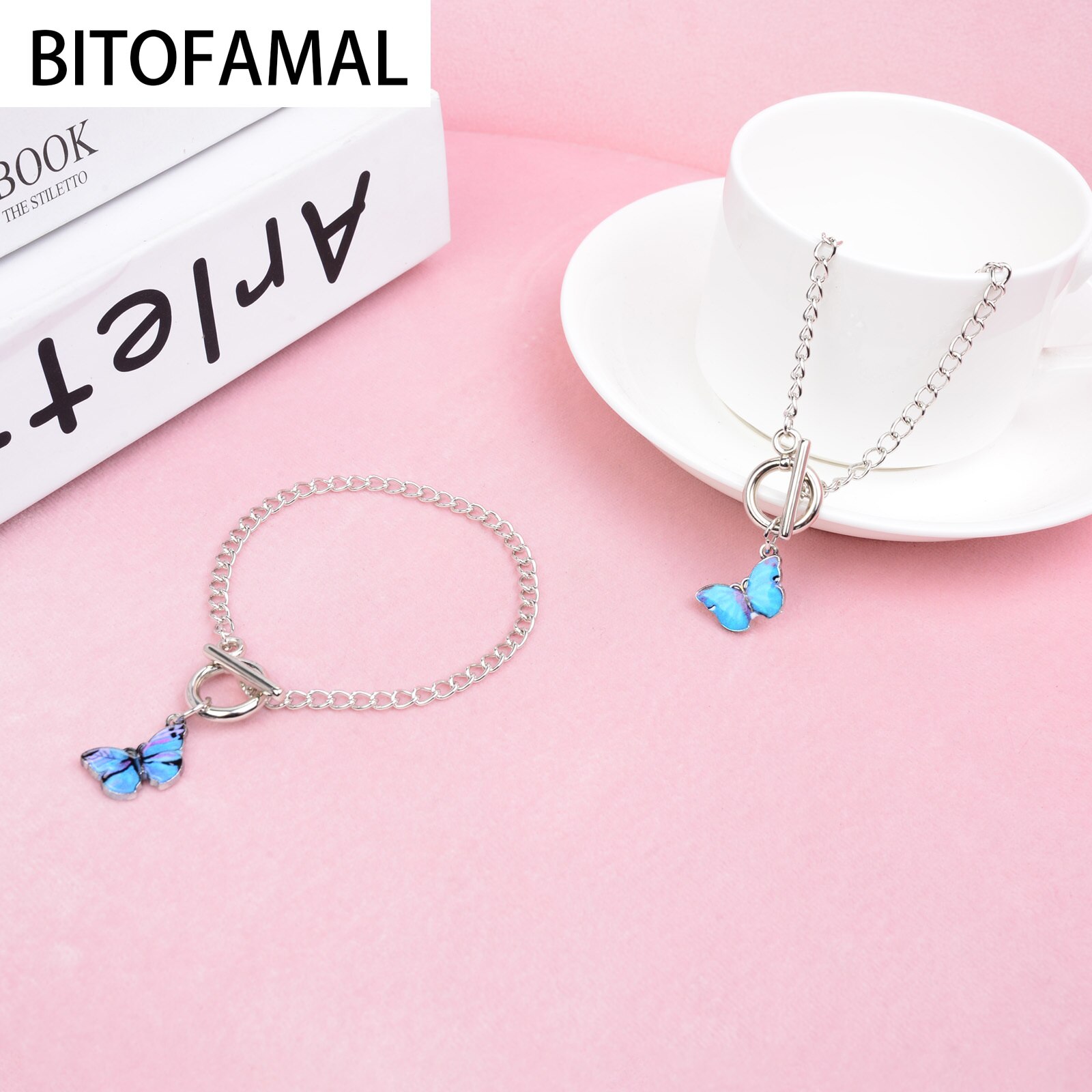 1 pçs azul roxo borboleta pingente pulseira simples palavra fivela corrente pulseira bom presente para mulher esposa filha diário popular