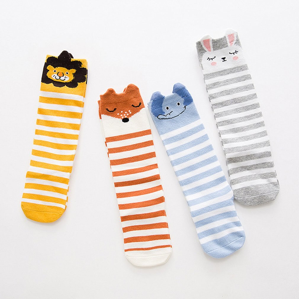 Chaussettes de dessin animé en renard lapin | 1 paire, chaussettes pour enfants, chaussettes au genou, fille, garçon, bébé Animal, bébé doux, chaussettes rayées, longues, 0-3ans, modèle