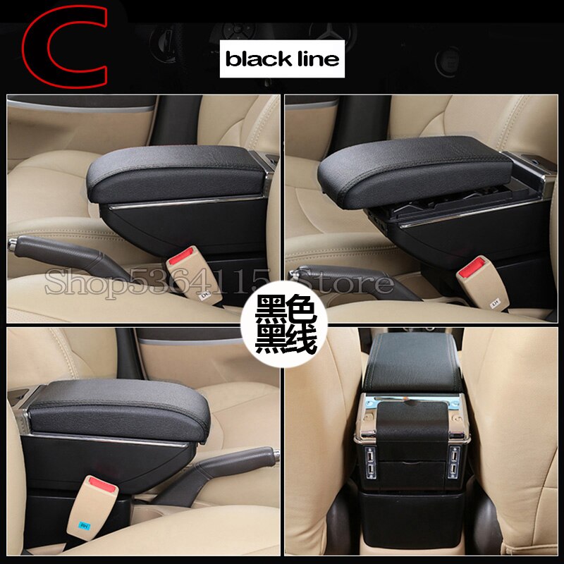 For Fiat 500 armrest box USB Charging heighten Double layer central content holder ashtray accessories: C  black line