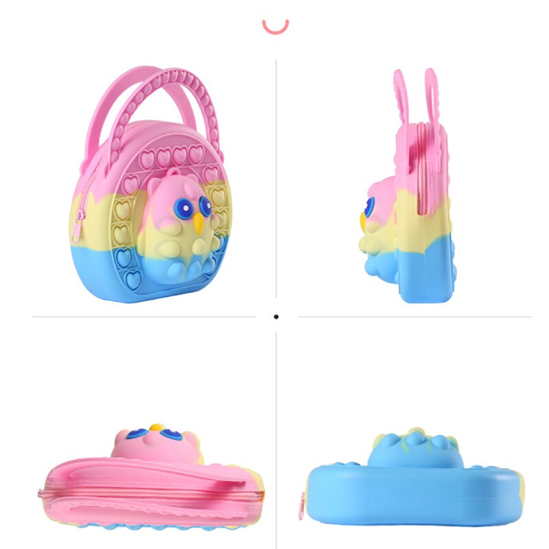 Sac à main rond avec hibou Pop It pour enfants, sensoriels, Anti-Stress, jouet à presser