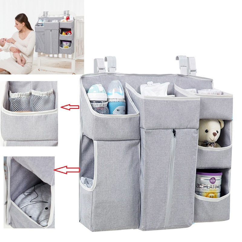 Multi-Function Hanging Foldable Baby Bed Organizer Nursing Storage Bag Holder Diaper Stacker Portable Dual Layer Baby Bed Set