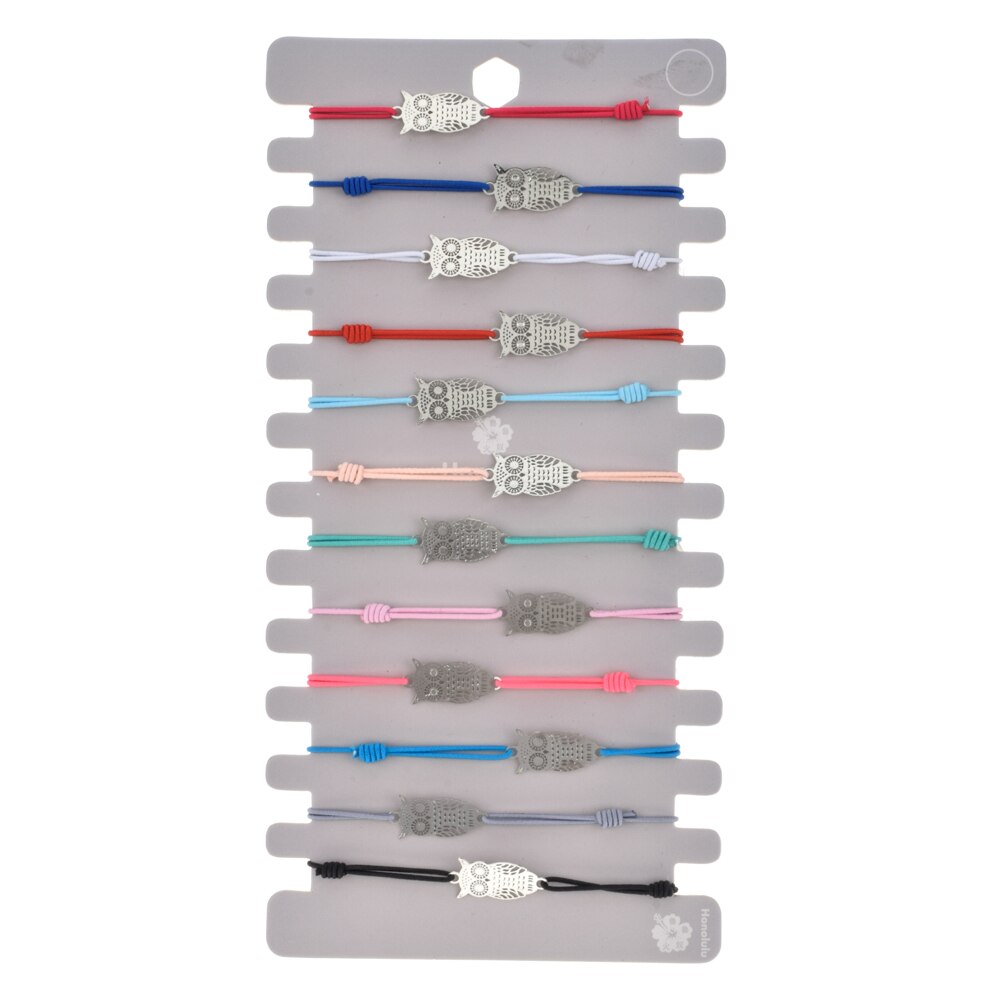 12 pièces/lot breloques corde élastique tressé cuivre plume animaux chaînes Bracelets & Bracelets pour femmes réglable bijoux Pulseria: F