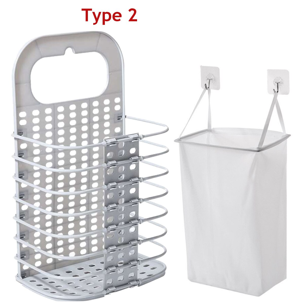 Buy 1 Get 1 Free Wall Hanging Laundry Organizer Basket Dirty Laundry Hamper Collapsible Home Laundry Basket Household Supplies: Grey