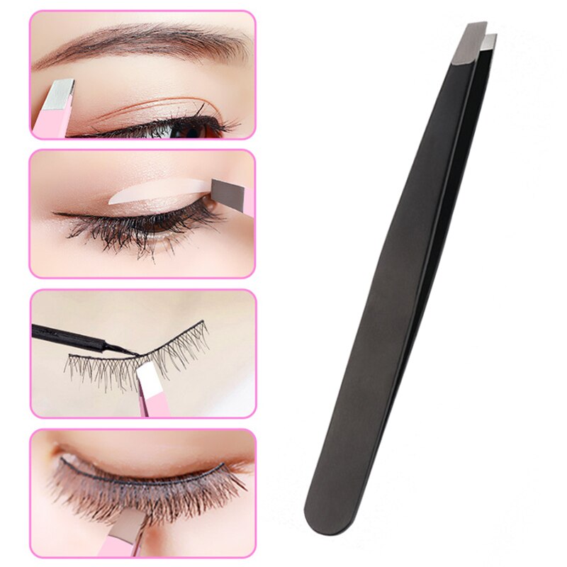 Sort/pink øjenbryn pincet øjenbryn skønhed skrå aftrækker rustfrit stål øjenbryn klips hårfjerning makeup værktøjer