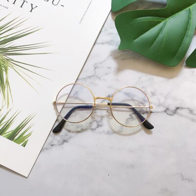 Vintage Retro Metal Frame Clear Lens women Glasses Nerd Geek Eyewear Eyeglasses Black Oversized Round Circle Eye Glasses: Blue