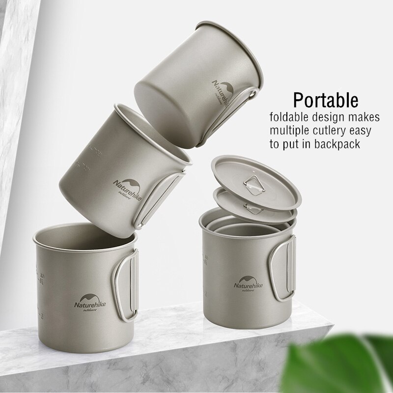 Naturehike Titan Tasse Camping Titan Schüssel draussen Geschirr Becher mit Faltbare Griff Tragbare Kochgeschirr für Wandern Picknick